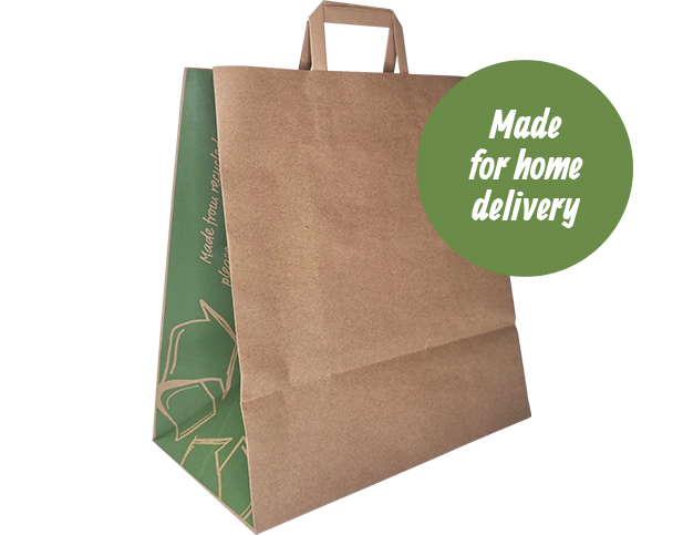 Takeaway Bag Flat Handles 340x315+175mm Kraft & Green