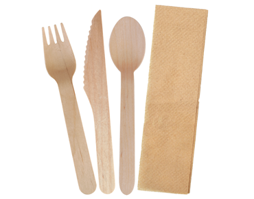 Envirocutlery Pack: Wooden Knife, Fork, Spoon & Brown Kraft Napkin