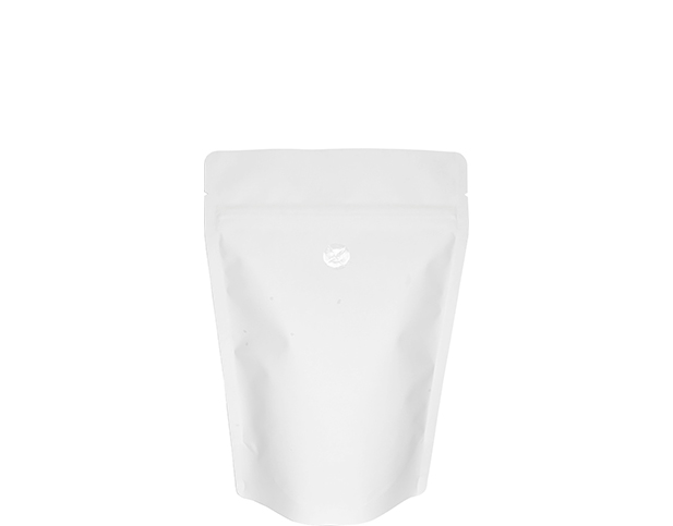 250g Stand-up Coffee Pouch | White Kraft | PrimeVent | Rip Top & Resealable Zipper | Doyen Seal