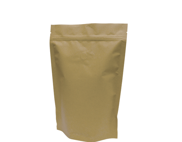 500g Stand-up Coffee Pouch | Brown Kraft | PrimeVent | Rip Top & Resealable Zipper | Doyen Seal
