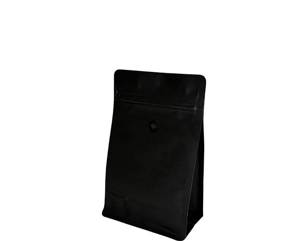 250g Box Bottom Coffee Bag | Black Kraft | PrimeVent | Resealable Zipper