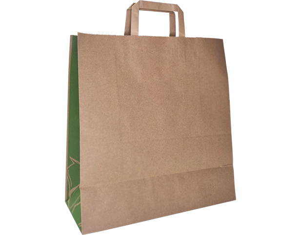 Takeaway Bag Flat Handles 340x320+140mm Kraft & Green
