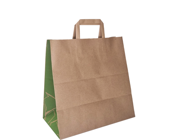 Takeaway Bag Flat Handles 280x280+150mm Kraft & Green