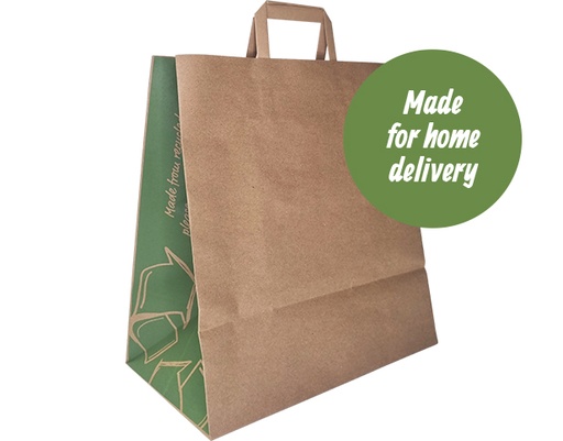 [CA-PTB01FH] Takeaway Bag Flat Handles 340x315+175mm Kraft & Green