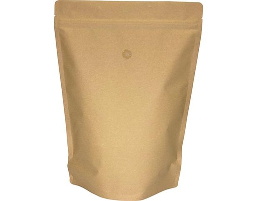 [RS-CBSU-1KG-P5-BV-BRN] 1kg Stand-up Coffee Pouch | Brown Kraft | PrimeVent | Rip Top & Resealable Zipper | Doyen Seal