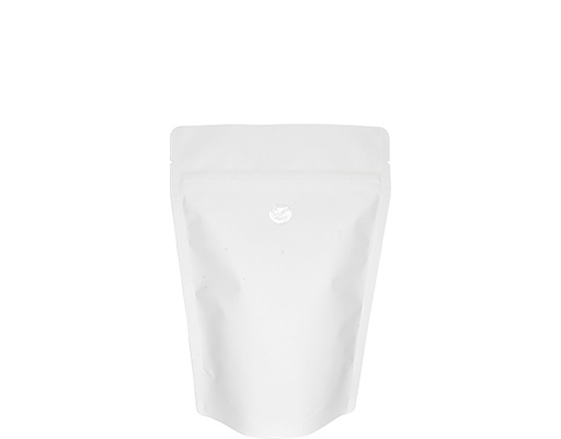 [RS-CBSU-250-P5-BV-WHT] 250g Stand-up Coffee Pouch | White Kraft | PrimeVent | Rip Top & Resealable Zipper | Doyen Seal