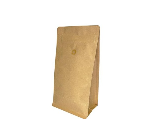 [RS-CBBZ-500-P5-BV-BRN] 500g Box Bottom Coffee Bag | Brown Kraft | PrimeVent | Resealable Zipper