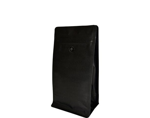 [RS-CBBZ-500-P5-BV-BLK] 500g Box Bottom Coffee Bag | Black Kraft | PrimeVent | Resealable Zipper